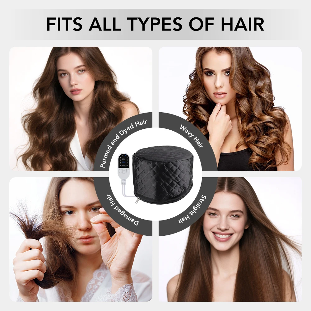 9 Temp 5 Timer PU Leather Hair Steamer Cap Waterproof Thermal Heat Cap for Home Hair Care Styling Tools Hair Care Spa Hat