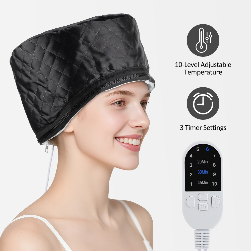 9 Temp 5 Timer PU Leather Hair Steamer Cap Waterproof Thermal Heat Cap for Home Hair Care Styling Tools Hair Care Spa Hat