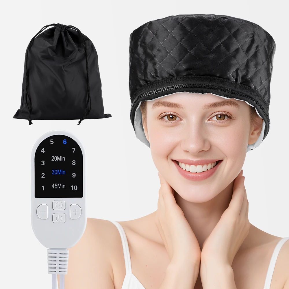 9 Temp 5 Timer PU Leather Hair Steamer Cap Waterproof Thermal Heat Cap for Home Hair Care Styling Tools Hair Care Spa Hat