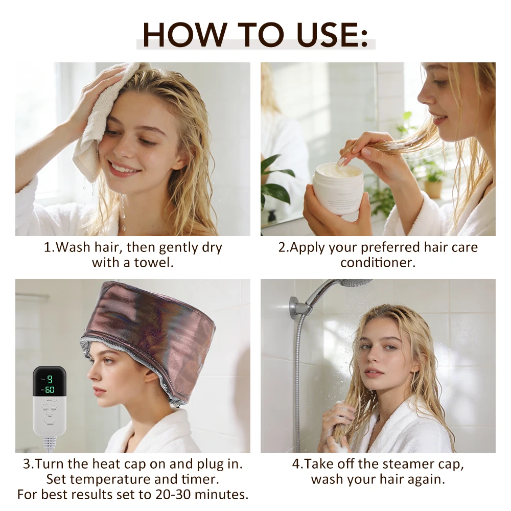 9 Temp 5 Timer PU Leather Hair Steamer Cap Waterproof Thermal Heat Cap for Home Hair Care Styling Tools Hair Care Spa Hat
