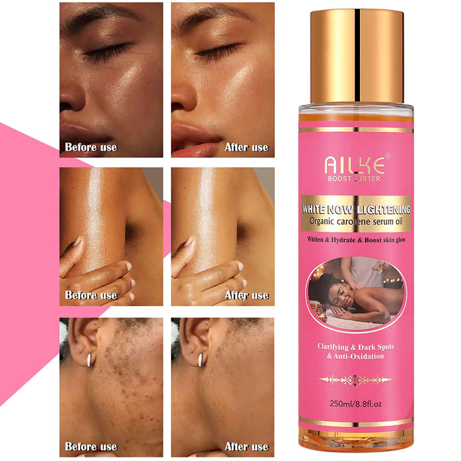 AILKE Organic Carotene Serum Brightening Body Oil, Smooth Skin, Moisturizing, With Vitamin E, Rose Essential Oil, Even Skin Tone