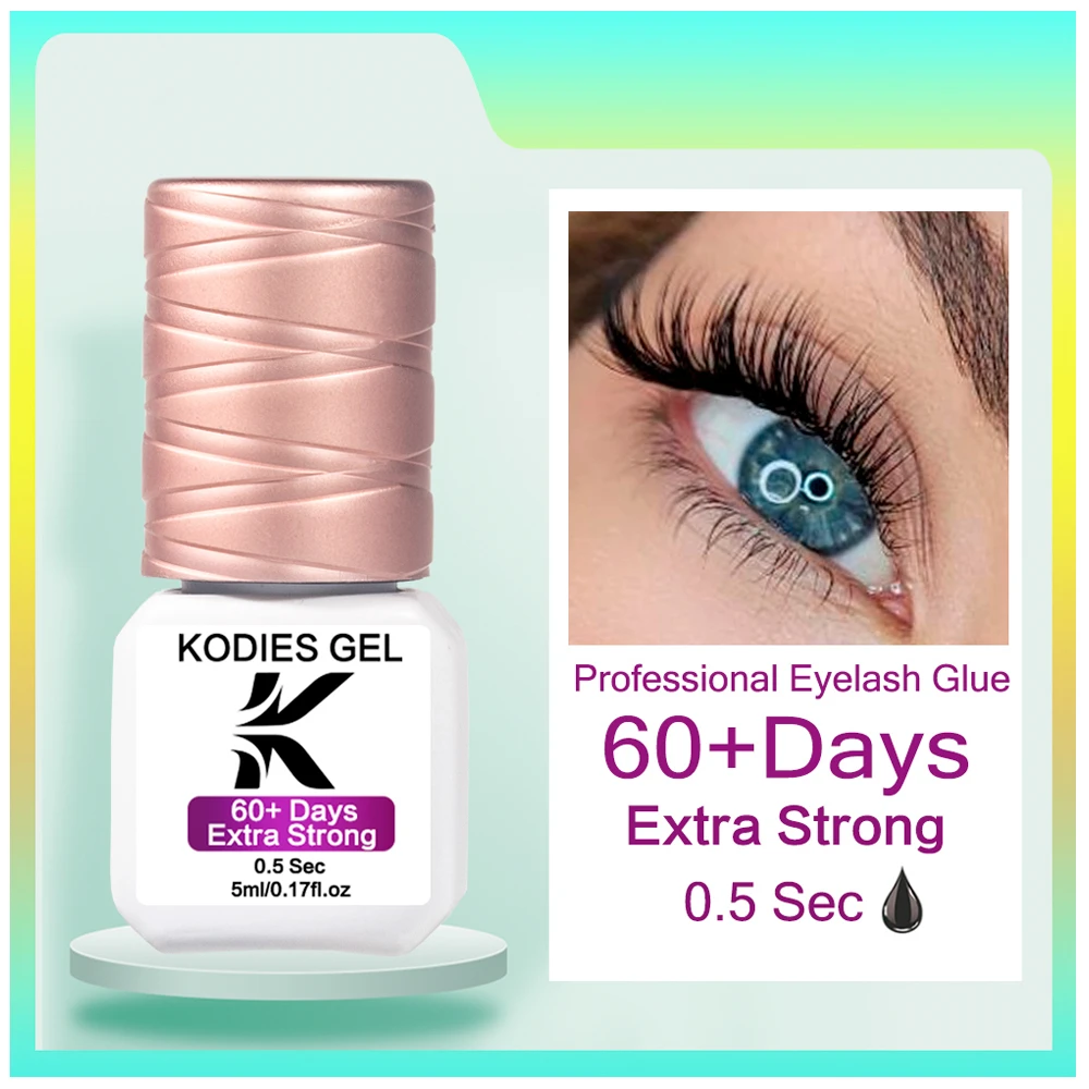 KODIES GEL 5 PCS Professional Eyelash Glue 0.5 Sec Extra Strong Retention Waterproof Lifting Lash Glue Adhesive Black Tape Bond
