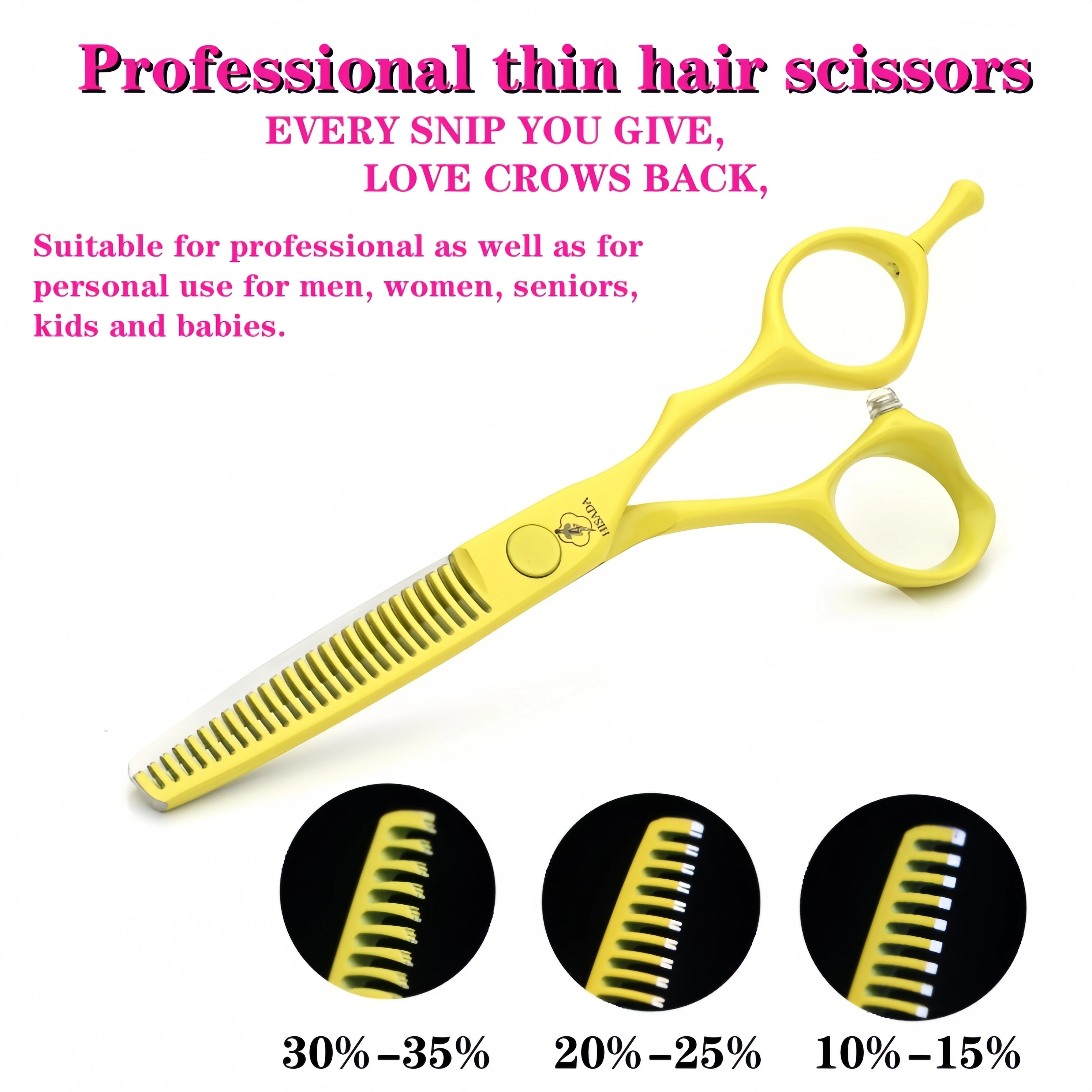 HISADA Hairdressing Scissors 6 Inch Yellow High-End Scissors VG10 Material Is Sharp and Wear-Resistant Scissors Tool