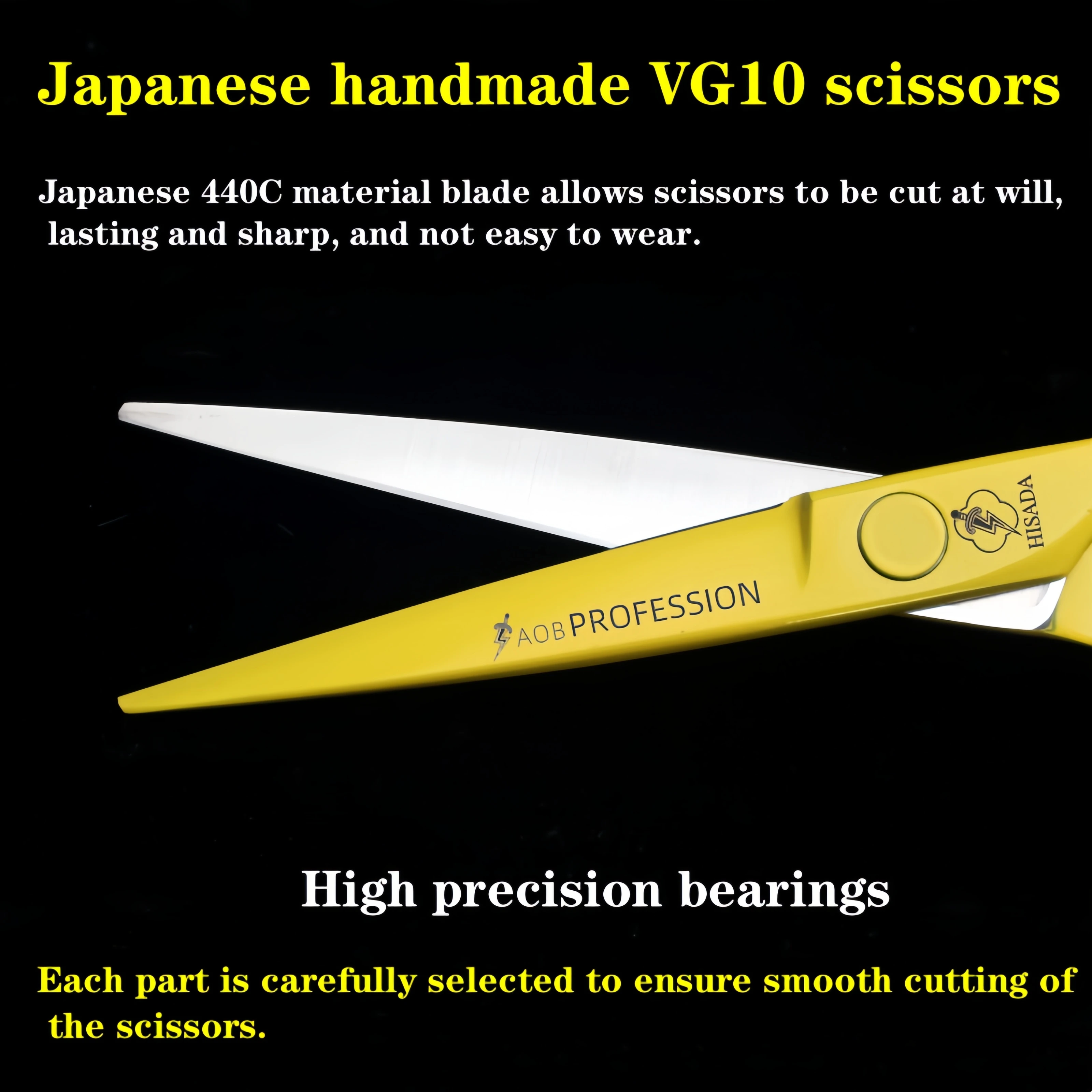HISADA Hairdressing Scissors 6 Inch Yellow High-End Scissors VG10 Material Is Sharp and Wear-Resistant Scissors Tool