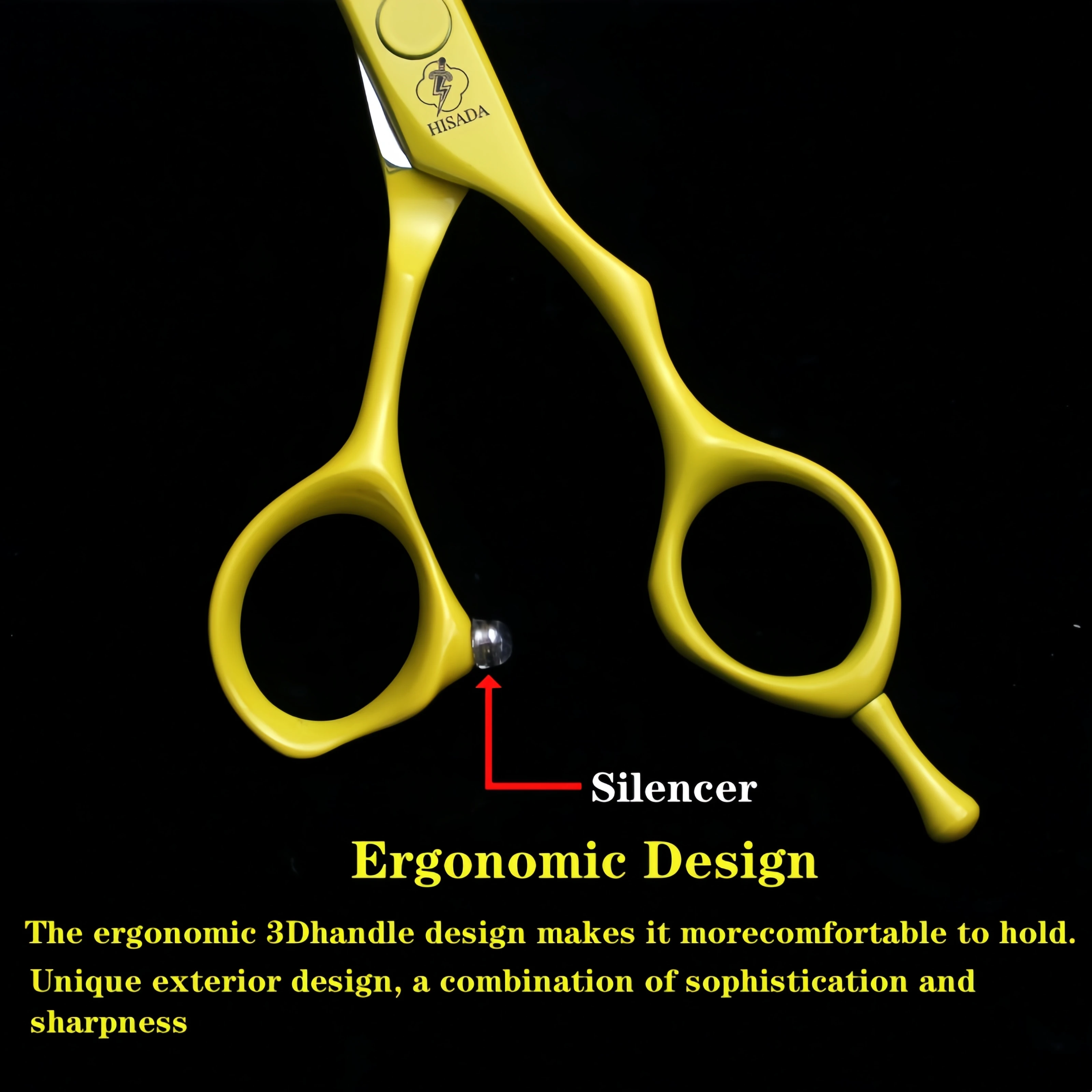 HISADA Hairdressing Scissors 6 Inch Yellow High-End Scissors VG10 Material Is Sharp and Wear-Resistant Scissors Tool