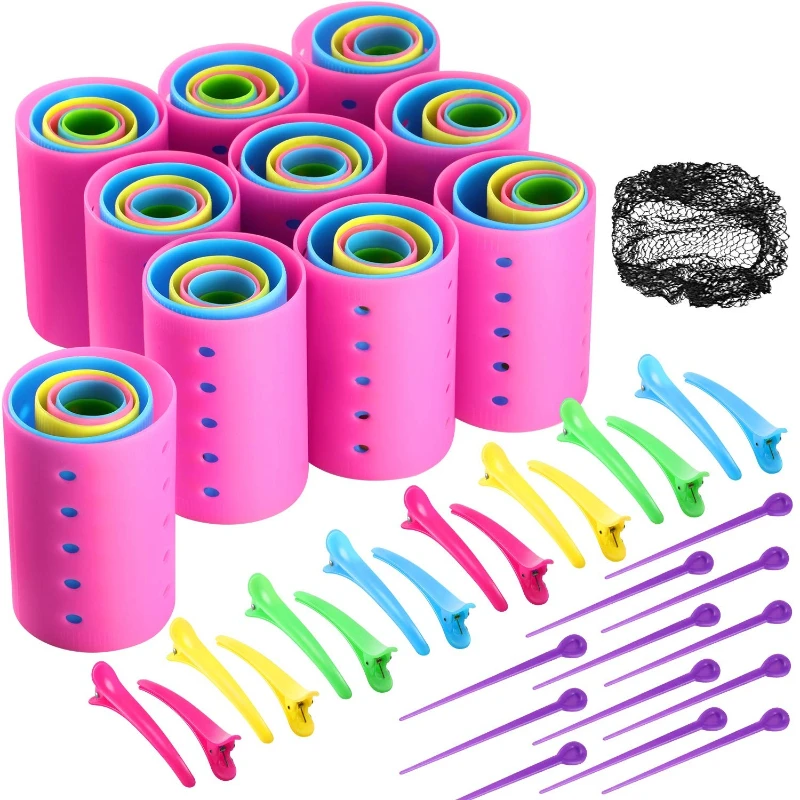 141 Pieces Hair Rollers Set Self-Grip Hair Rollers Set Multicolor 6 Size Plastic Rollers for Long Short Hair and Bangs