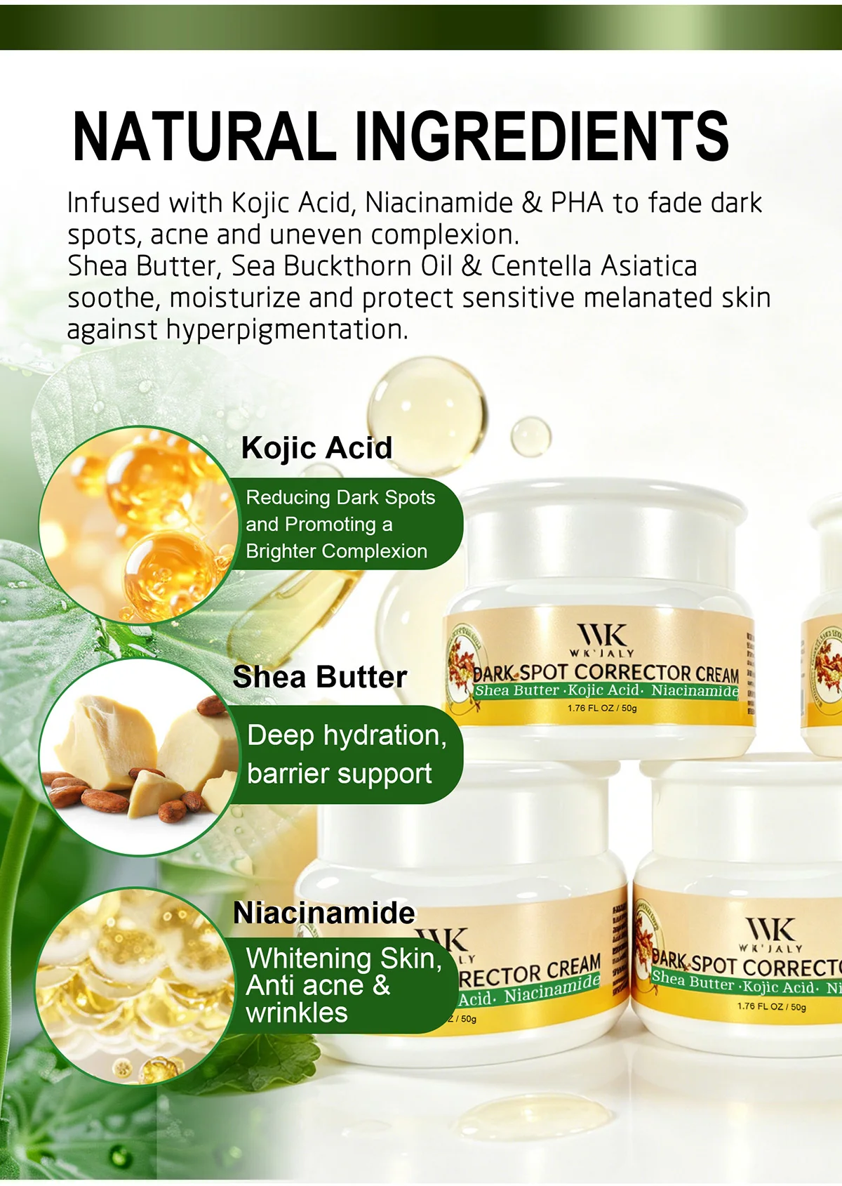 WK JALY Dark Spot Corrector Cream, Whitening, Even Skin Tone, Reduce Melanin, Hyperpigmentation, For All Skin Types, 50ml