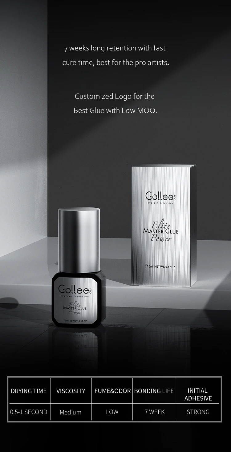 Gollee Eyelash Glue 0.5s Fast Dry Low Humidity Eyelashes Extension Glue Black Hypoallergenic Strong Lash Glue Waterproof Makeup