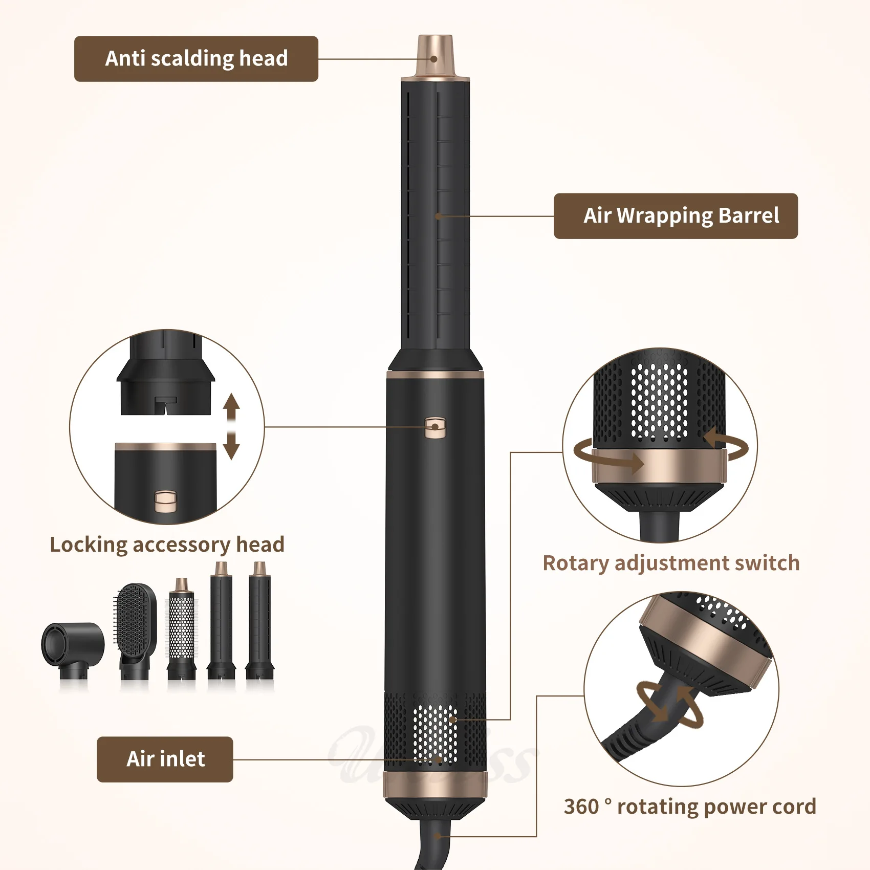 Multi-In-One Hair Dryer Styler, Hot Air Comb, Detachable Brush, Straightening & Curling Dual-Use, Household Hair Styling Tool