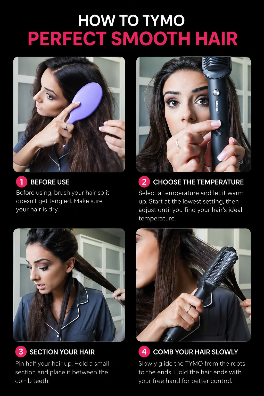 TYMO RING Curly Hair Straightener with 20s Fast Heating, 5 Thermostatic Level Hot Hair Straightener Combs, 30-Minute Auto-Off