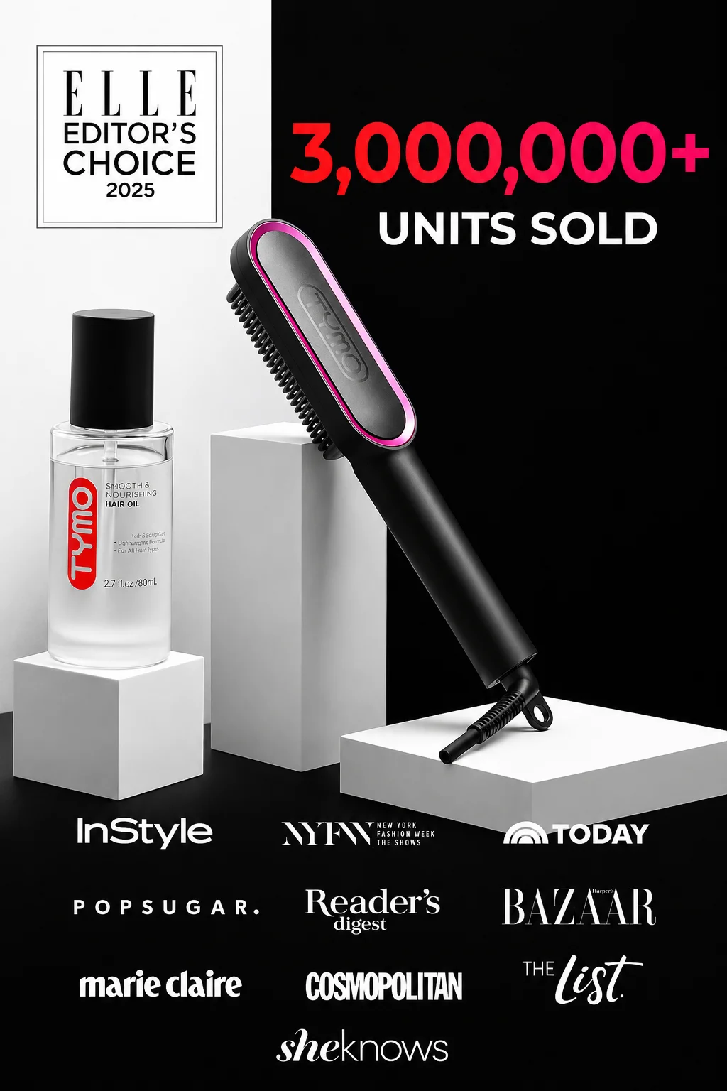TYMO RING Curly Hair Straightener with 20s Fast Heating, 5 Thermostatic Level Hot Hair Straightener Combs, 30-Minute Auto-Off