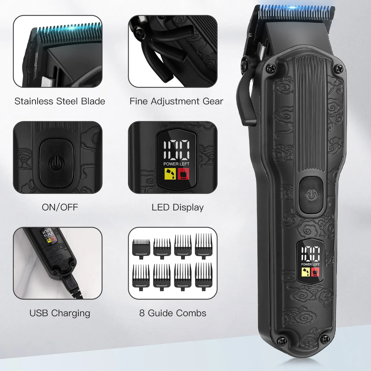 Sccttmon 2pc Retro Hair Clipper Barber Electric Trimmer Multi-Function Oil Head Carving Beard Shaver Hair Removal Device Set