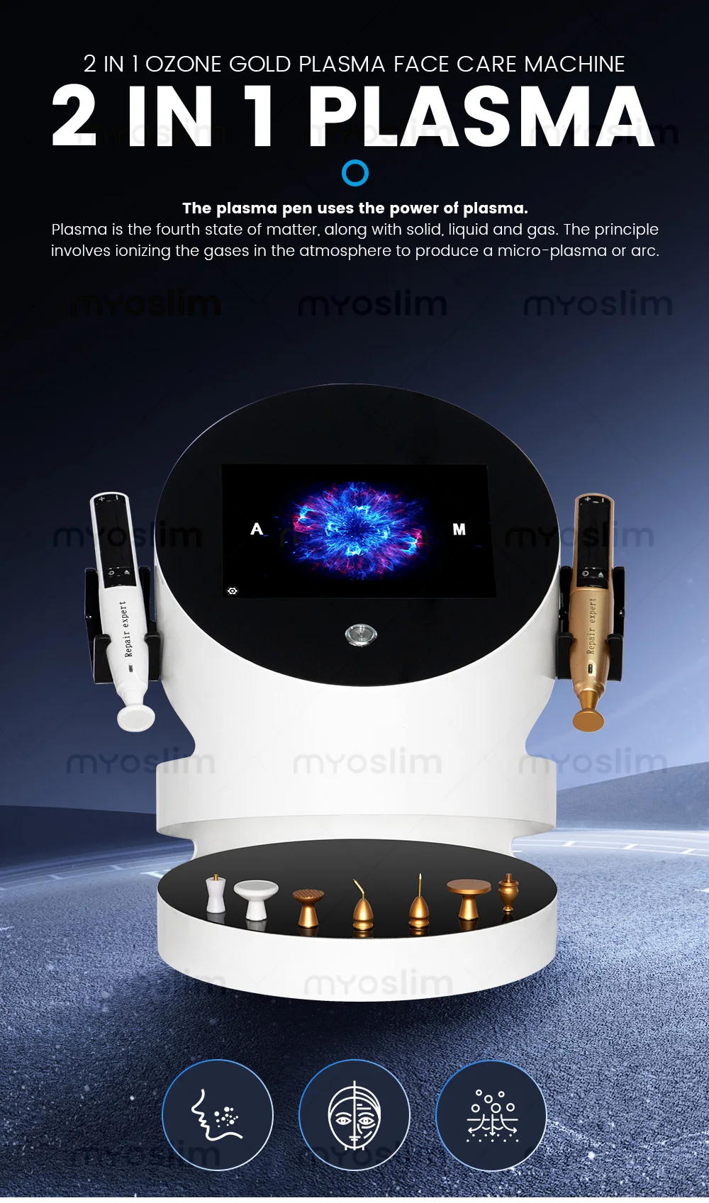2 in 1 Ozone Gold Plasma Facial Treatment Machine Painless Efficient Skin Lifting And Freckle Removal Beauty Skin Care Device