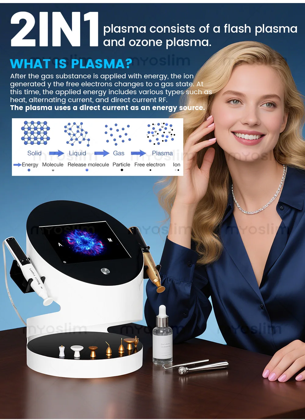 2 in 1 Ozone Gold Plasma Facial Treatment Machine Painless Efficient Skin Lifting And Freckle Removal Beauty Skin Care Device