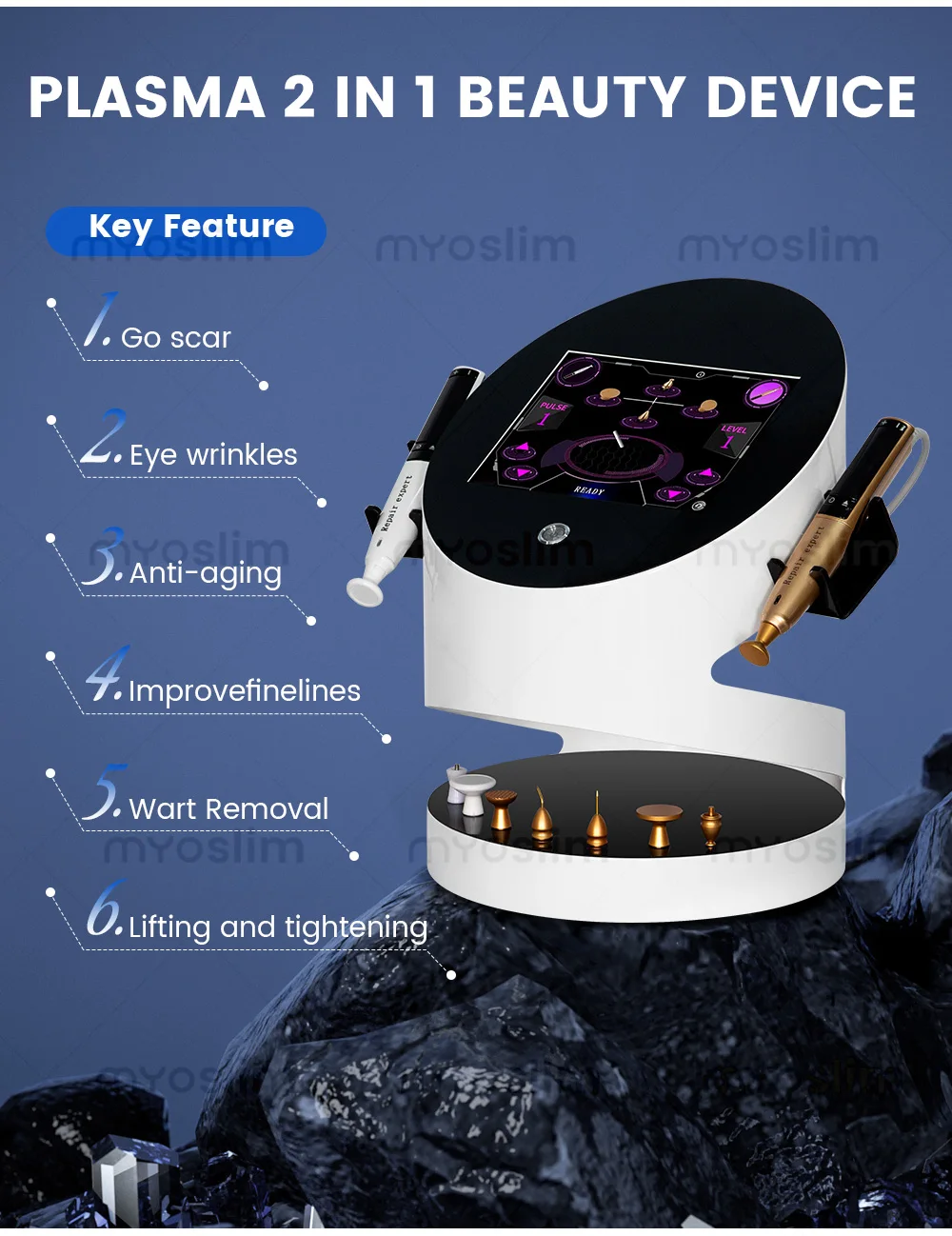 2 in 1 Ozone Gold Plasma Facial Treatment Machine Painless Efficient Skin Lifting And Freckle Removal Beauty Skin Care Device