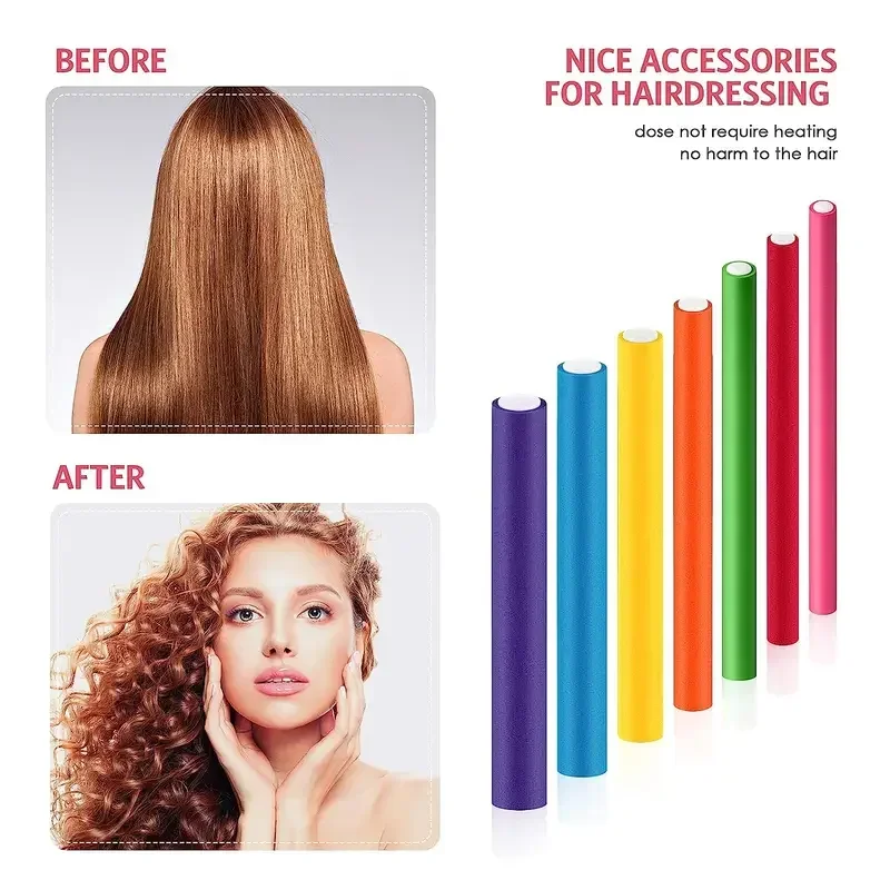 42Pcs Flexible Foam Hair Curling Rods No Heat Flexi Twist Rollers Soft Bendable Hair Curlers DIY Salon Home Hair Styling Tools