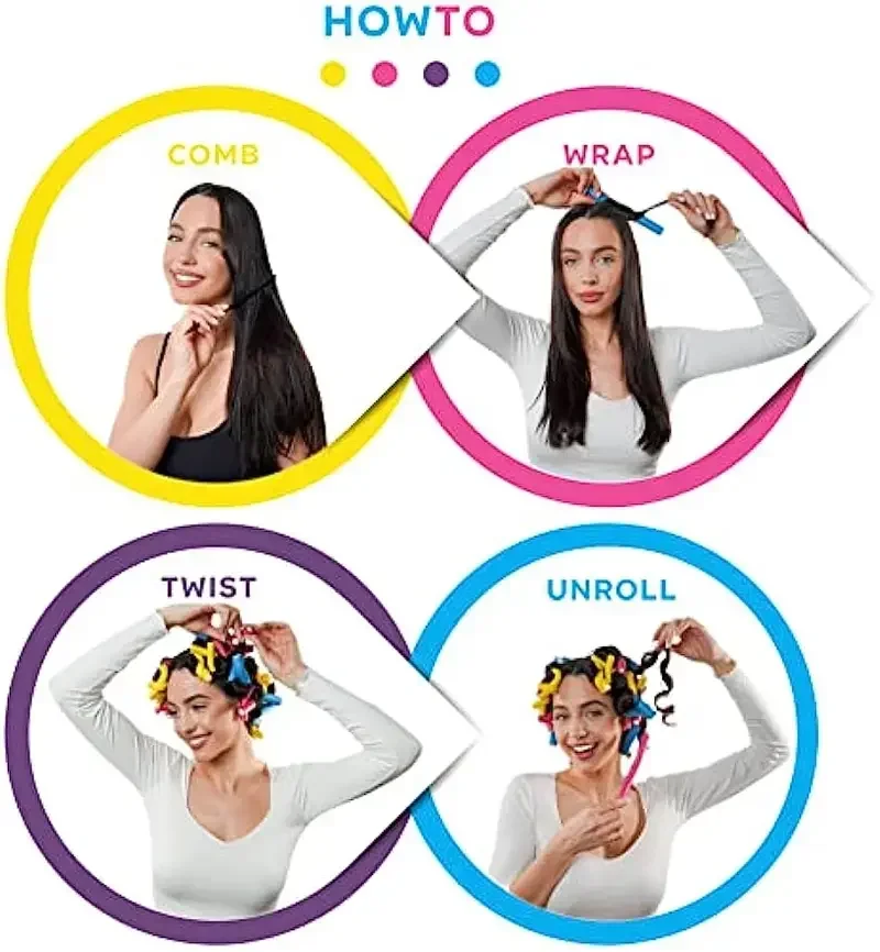 42Pcs Flexible Foam Hair Curling Rods No Heat Flexi Twist Rollers Soft Bendable Hair Curlers DIY Salon Home Hair Styling Tools