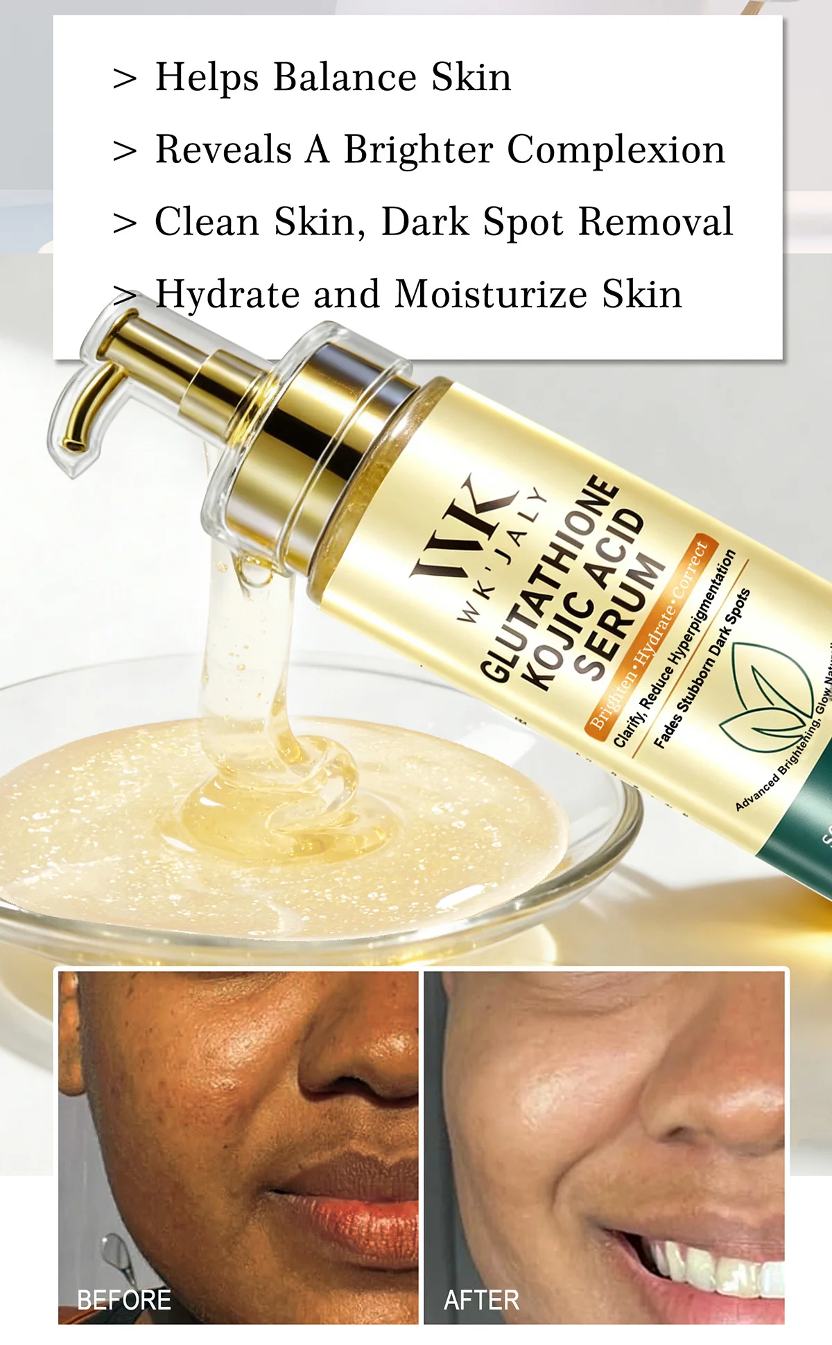 WK JALY Whitening Double Glutathione Women Serum, With Hyaluronic Acid, Sunflower Oil, Anti Dark Spots Essence, For Face, Body