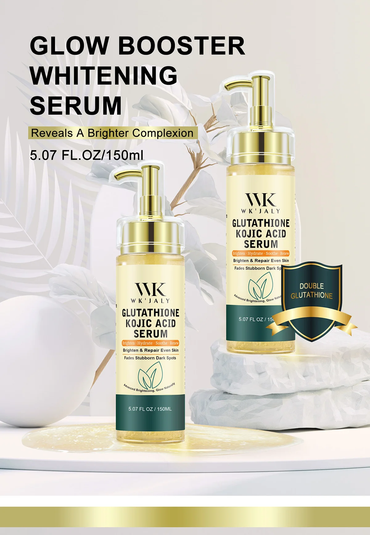 WK JALY Whitening Double Glutathione Women Serum, With Hyaluronic Acid, Sunflower Oil, Anti Dark Spots Essence, For Face, Body