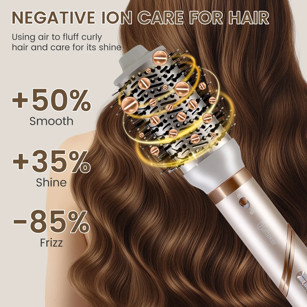 Hatteker 4-in-1 Hair Styling Tool Foldable Hair Dryer Curling Wand Brush with Negative Ion Care for Woman