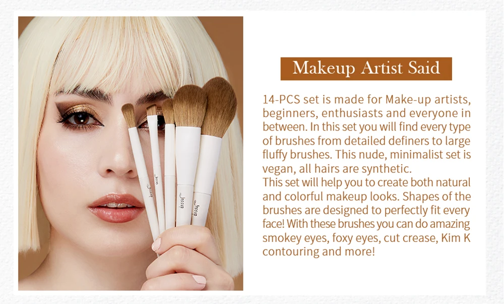 Jessup 14 Pcs Makeup Brush Set, Professional Synthetic Soft Foundation Powder Blending Eye Shadow Contour Liner Brushes Kit T329