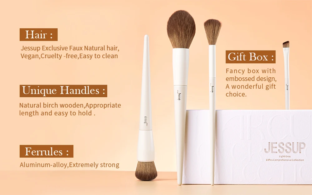 Jessup 14 Pcs Makeup Brush Set, Professional Synthetic Soft Foundation Powder Blending Eye Shadow Contour Liner Brushes Kit T329