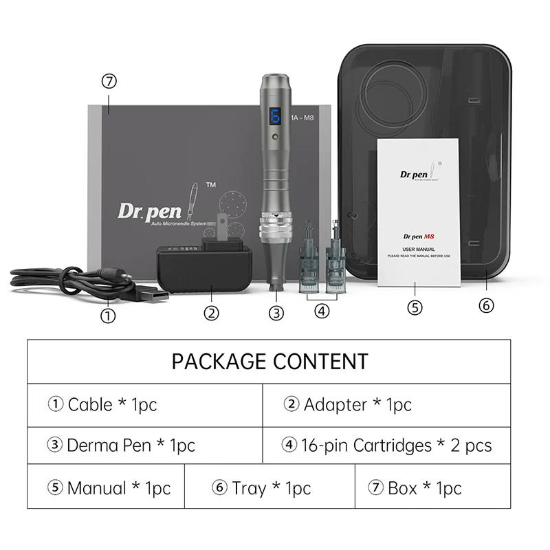 Original Microneedling Pen Dr.pen M8 3 Slots Connector Derma Pen Wireless Skin Care Beauty Device With 16 Pins Needle Cartridge
