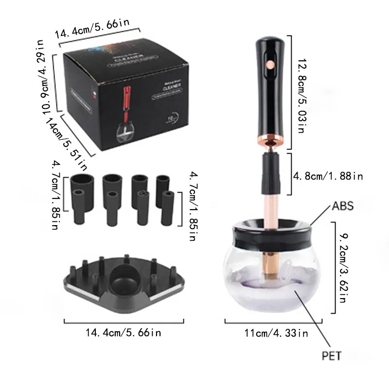 Makeup Brush Cleaning and Drying Machine, Electric Cosmetic Automatic Brush Rotator, with 8 Sizes of Rubber Collar, Can Be Clean