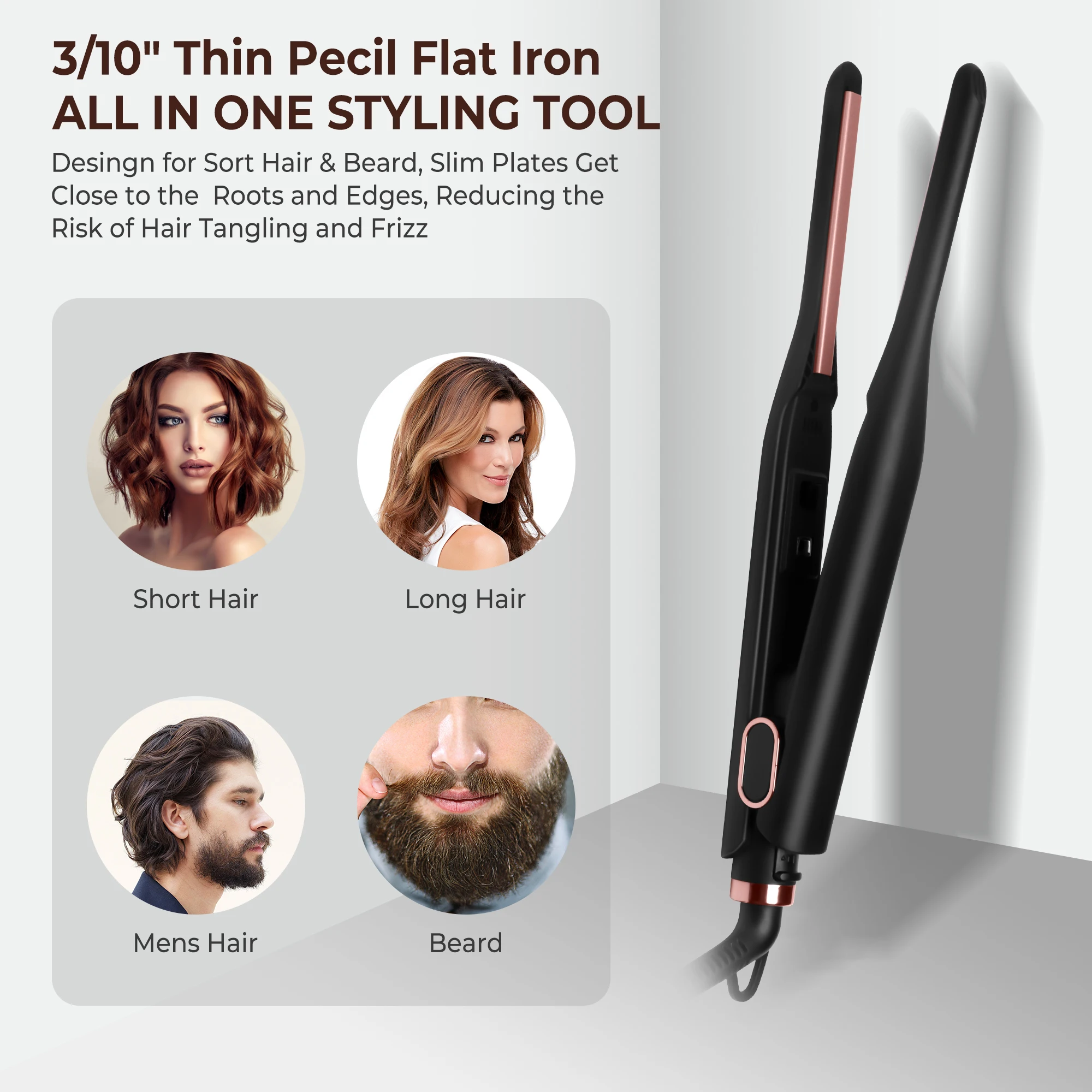 Small Flat Iron for Short Hair Pencil Flat Iron Mini Hair Straightener Ceramic Beard Straightener Tiny Hair Straightening Iron