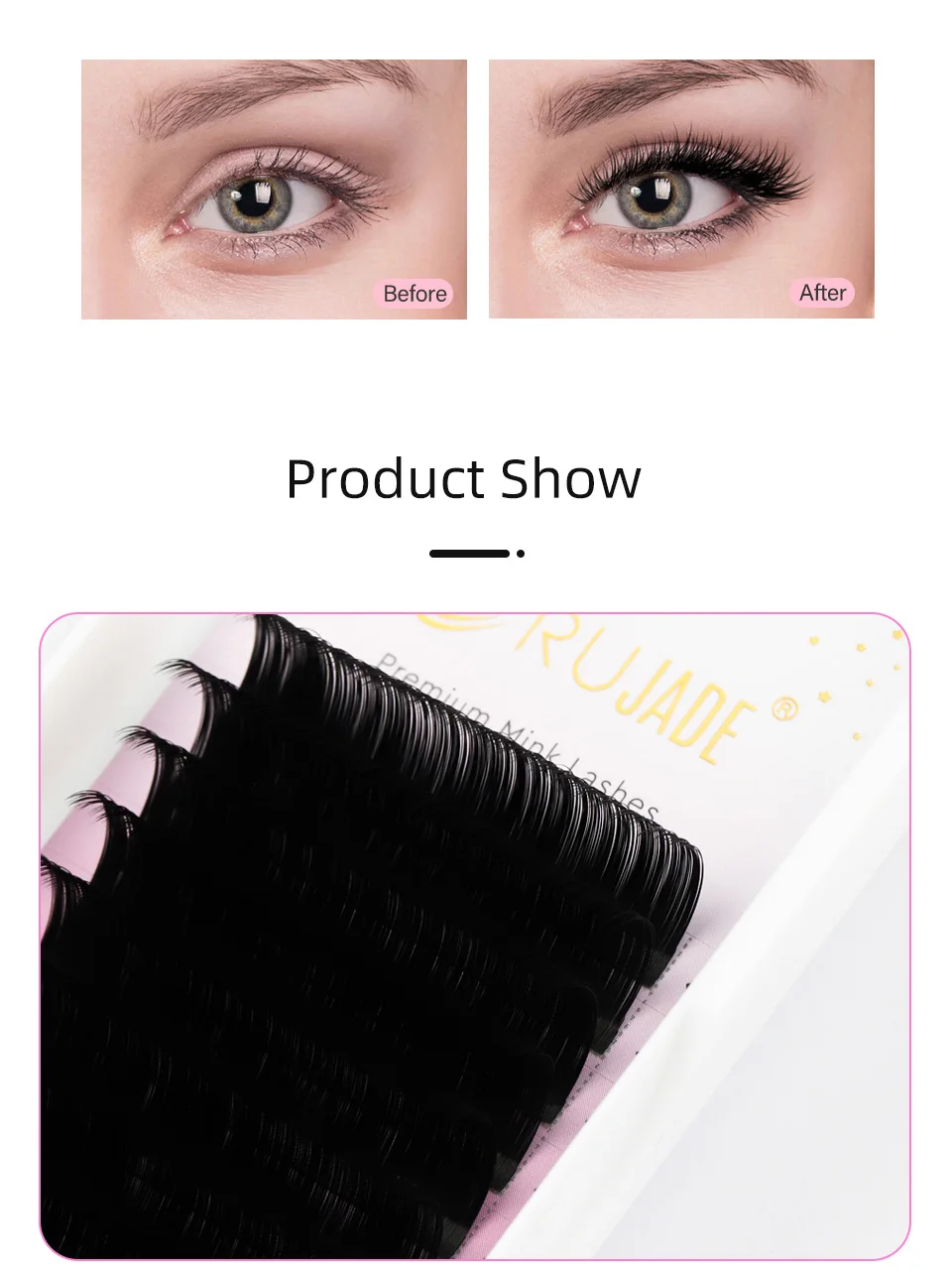 RUJADE 10 Trays/lot Wholesale Individual False Eyelashes Extension Mink Russian Volume Eyelashes Korea PBT Material Silk Lashes