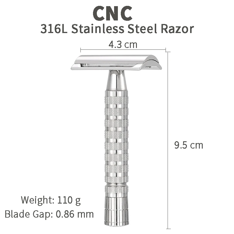 CNC 316L Stainless Steel Men's Manual Double Edge Safety Razor Travel Handle Removable (without blade)