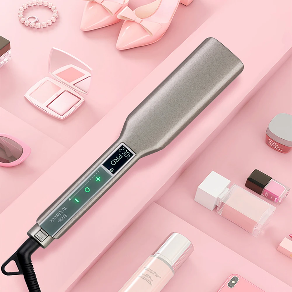 Hair Straightener Smart Touch Display LCD Dispaly Ceramic Heating Plate Flat Irons Professional MCH Fast Warm-up Wide Plate