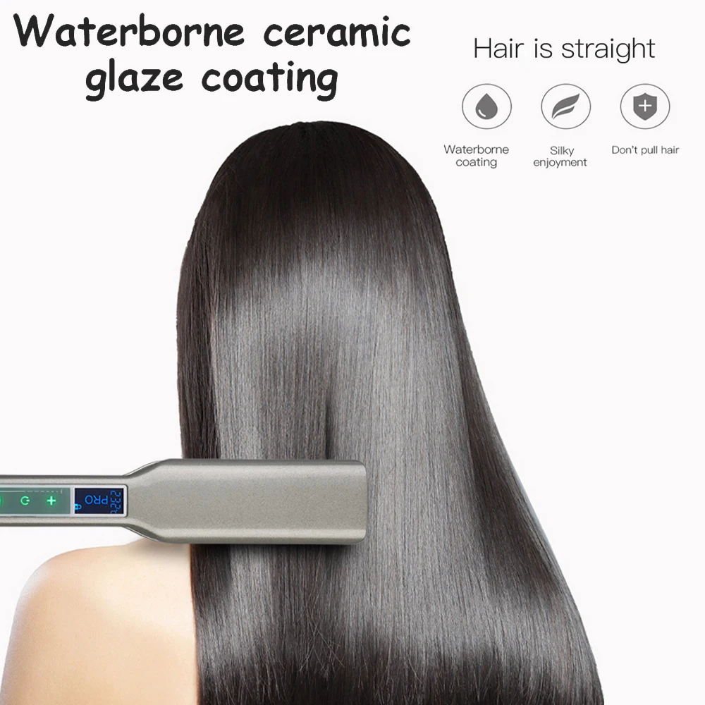 Hair Straightener Smart Touch Display LCD Dispaly Ceramic Heating Plate Flat Irons Professional MCH Fast Warm-up Wide Plate