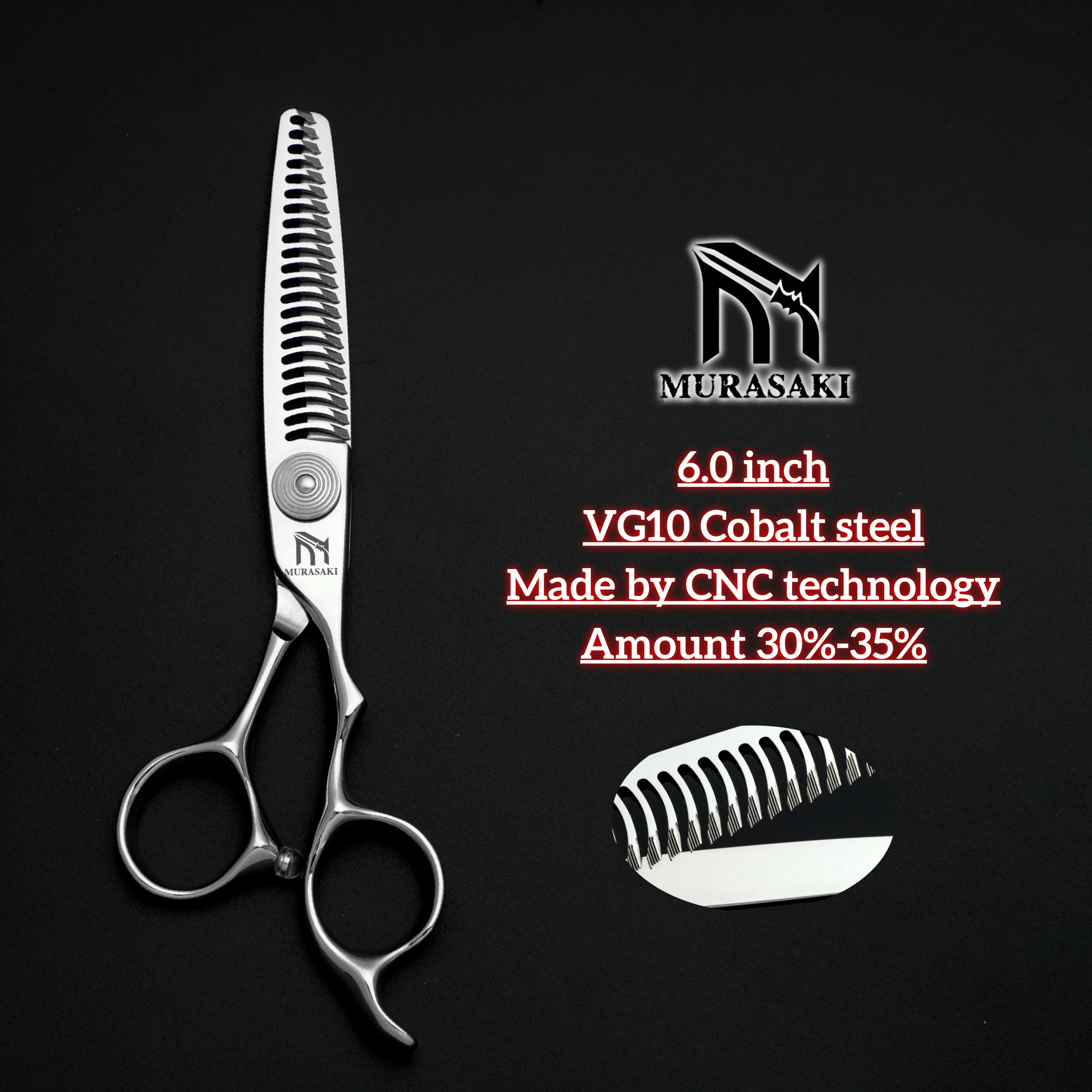 MURASAKI Top-Level Hairdressing Scissors, Japan VG10 Steel 6.5 Inch Barber Shears, Patented Hollowed-Out Design Hair Cutting Too