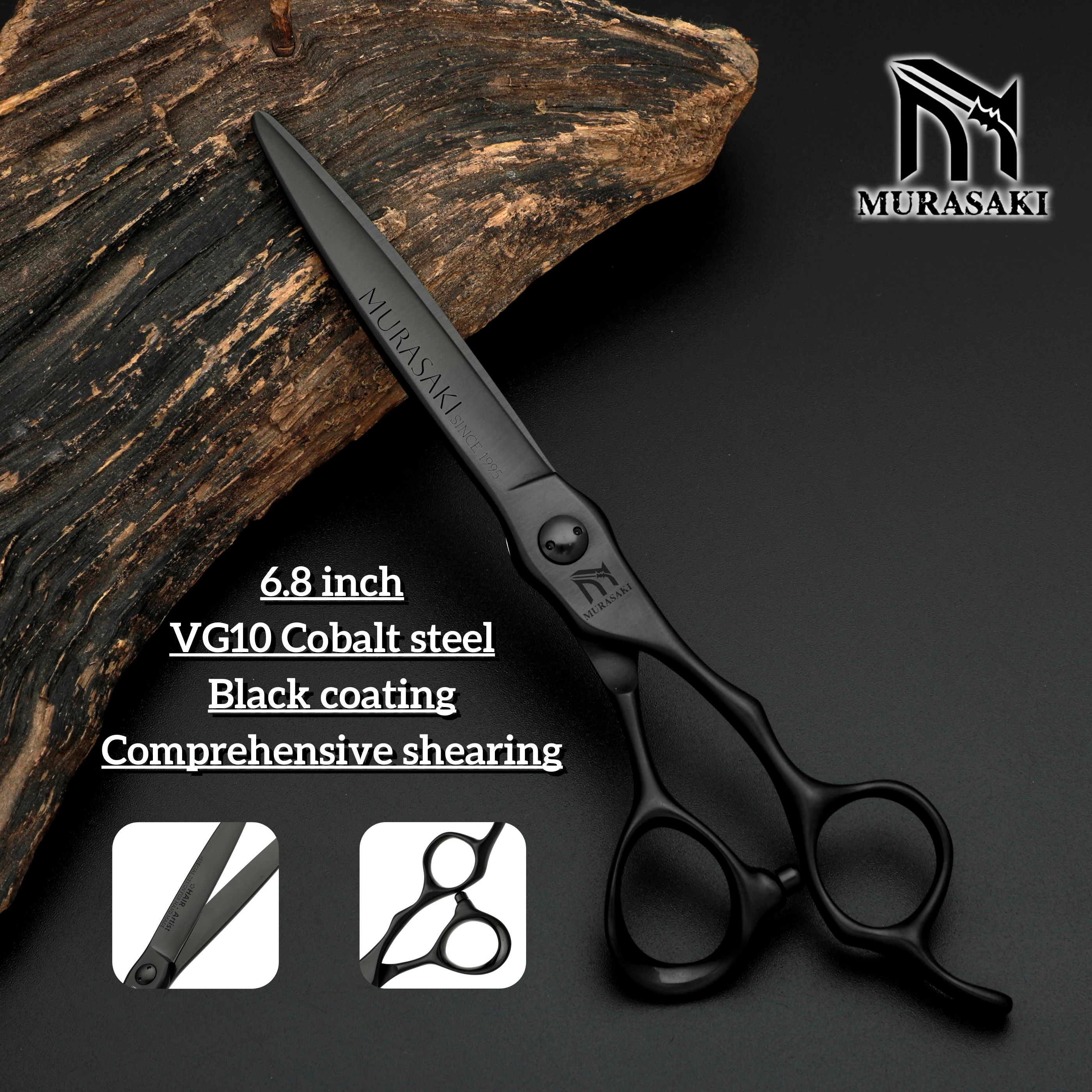 MURASAKI Top-Level Hairdressing Scissors, Japan VG10 Steel 6.5 Inch Barber Shears, Patented Hollowed-Out Design Hair Cutting Too