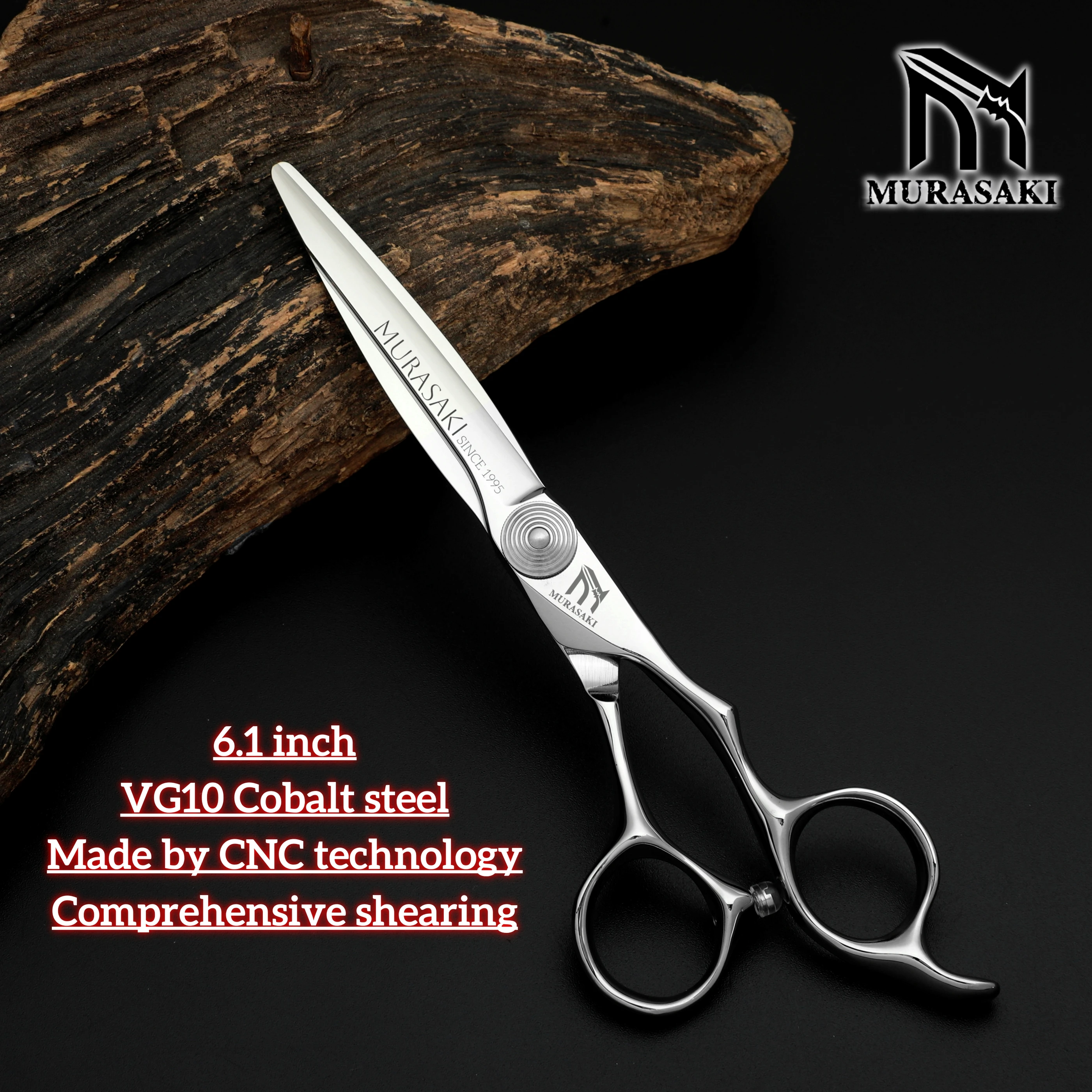 MURASAKI Top-Level Hairdressing Scissors, Japan VG10 Steel 6.5 Inch Barber Shears, Patented Hollowed-Out Design Hair Cutting Too