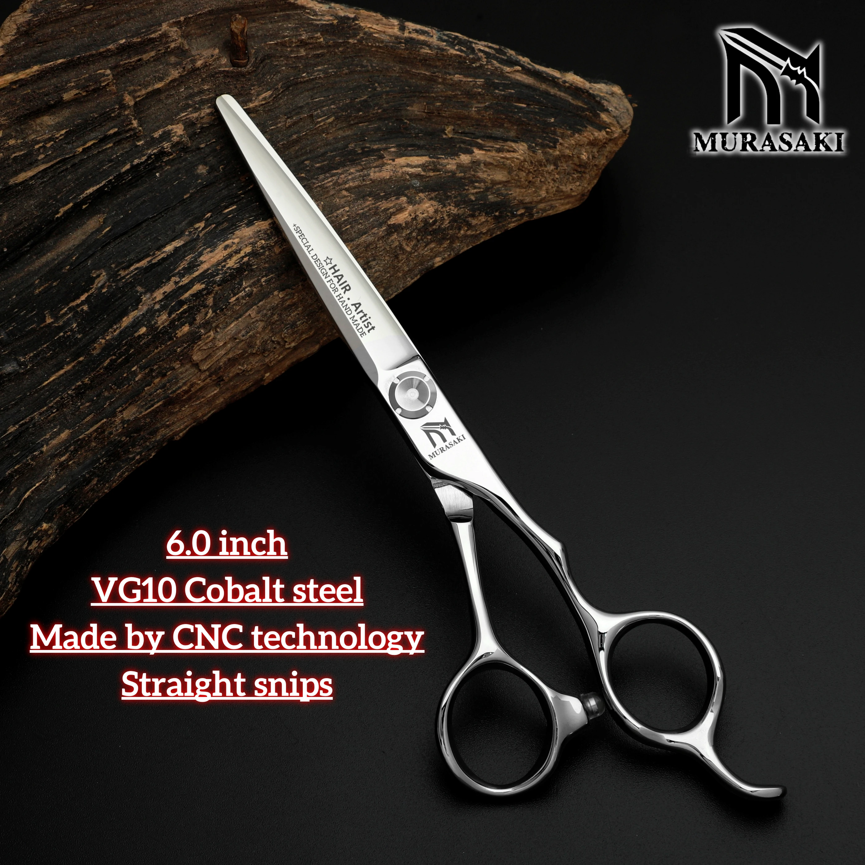 MURASAKI Top-Level Hairdressing Scissors, Japan VG10 Steel 6.5 Inch Barber Shears, Patented Hollowed-Out Design Hair Cutting Too