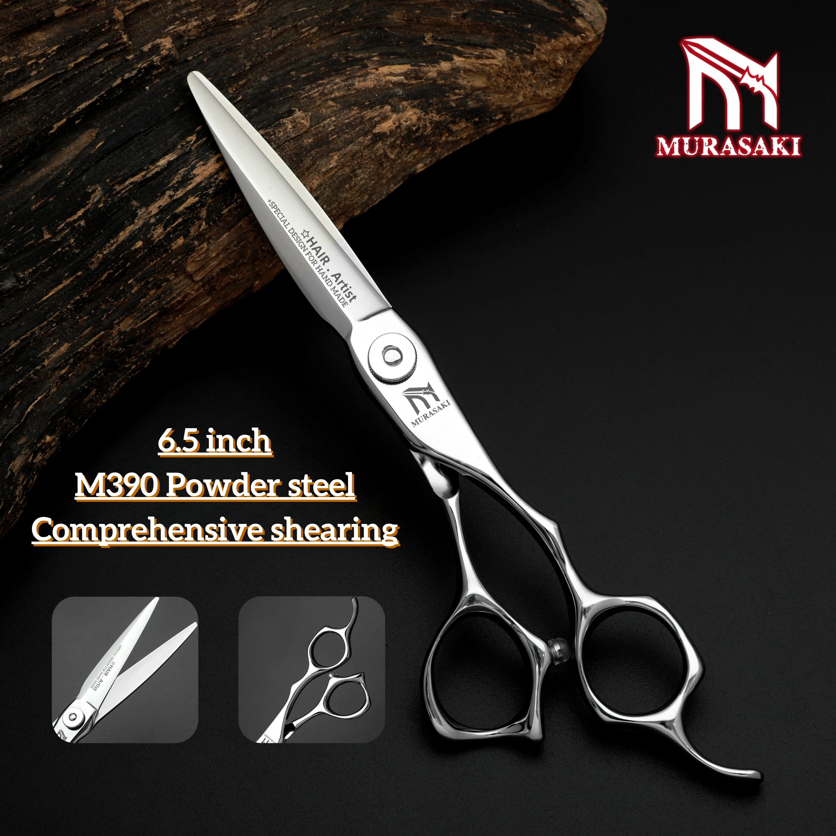 MURASAKI Top-Level Hairdressing Scissors, Japan VG10 Steel 6.5 Inch Barber Shears, Patented Hollowed-Out Design Hair Cutting Too