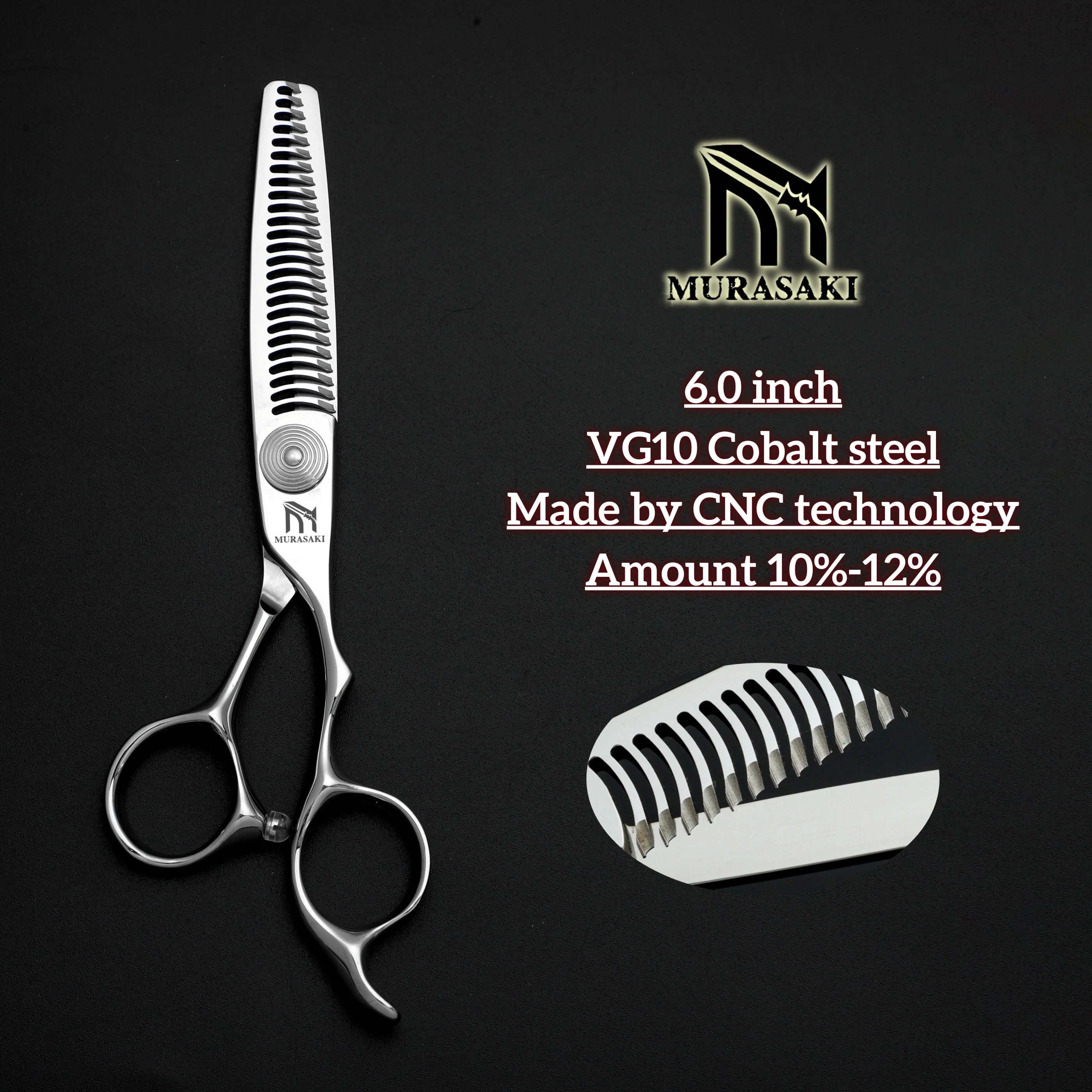 MURASAKI Top-Level Hairdressing Scissors, Japan VG10 Steel 6.5 Inch Barber Shears, Patented Hollowed-Out Design Hair Cutting Too