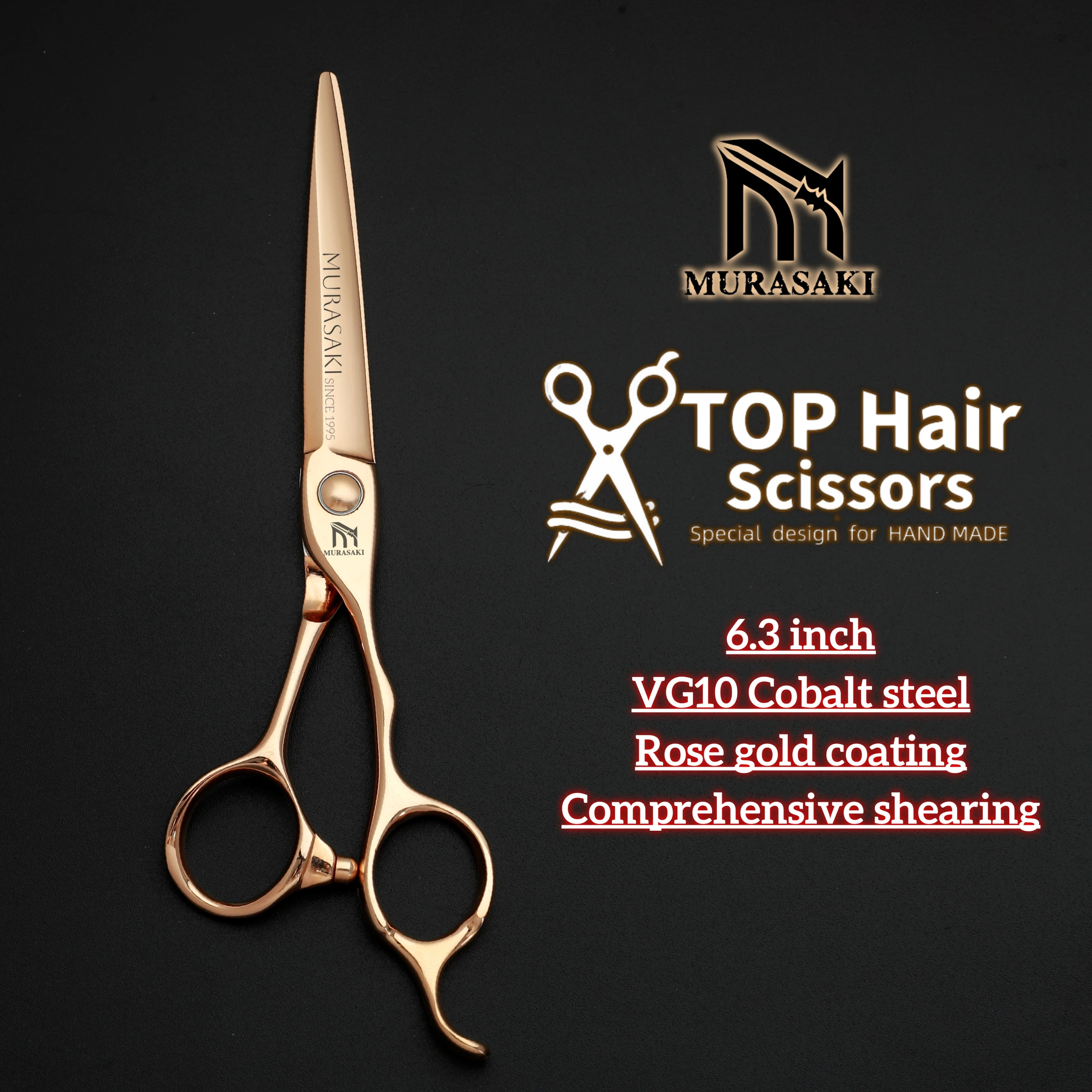 MURASAKI Top-Level Hairdressing Scissors, Japan VG10 Steel 6.5 Inch Barber Shears, Patented Hollowed-Out Design Hair Cutting Too