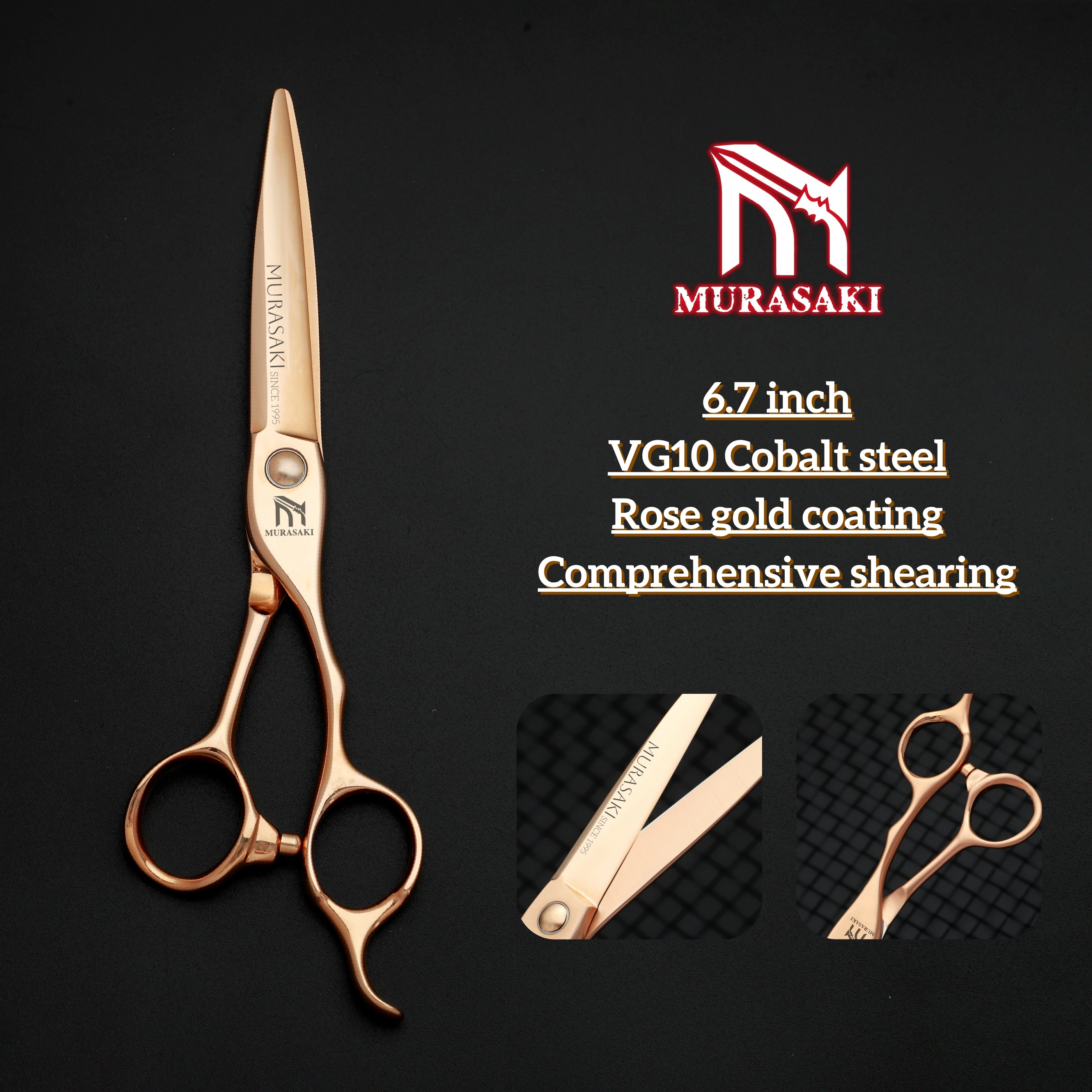 MURASAKI Top-Level Hairdressing Scissors, Japan VG10 Steel 6.5 Inch Barber Shears, Patented Hollowed-Out Design Hair Cutting Too