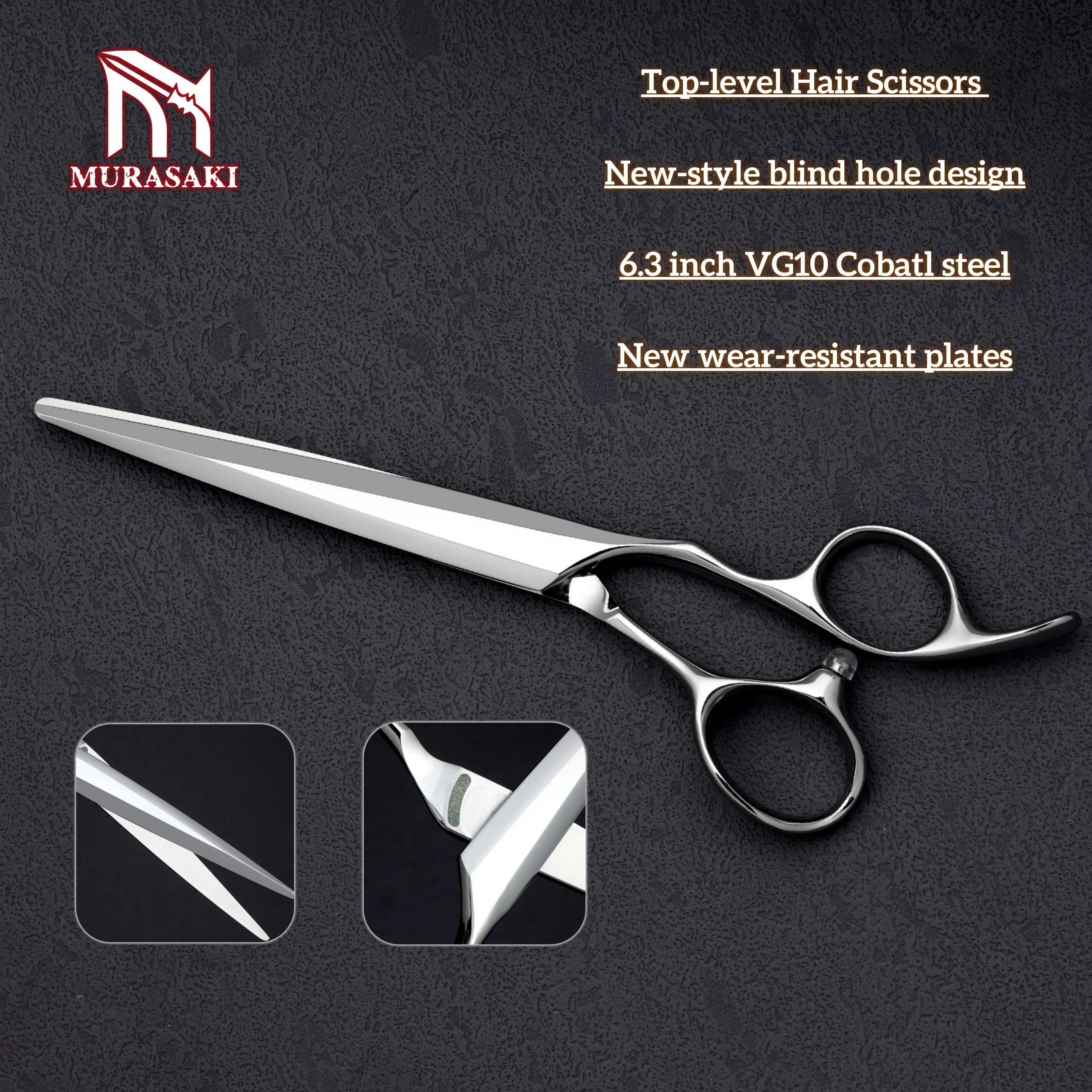 MURASAKI Top-Level Hairdressing Scissors, Japan VG10 Steel 6.5 Inch Barber Shears, Patented Hollowed-Out Design Hair Cutting Too
