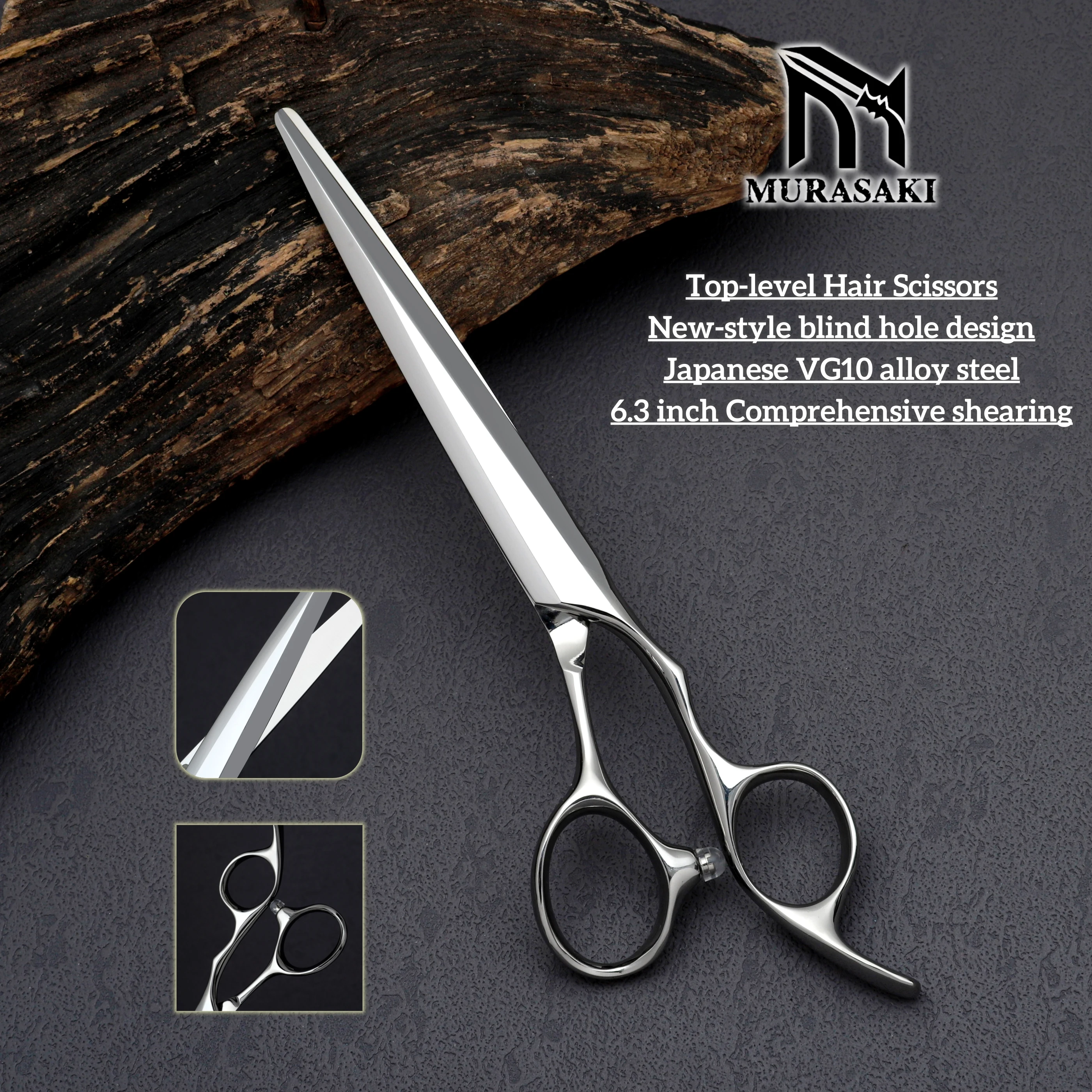 MURASAKI Top-Level Hairdressing Scissors, Japan VG10 Steel 6.5 Inch Barber Shears, Patented Hollowed-Out Design Hair Cutting Too