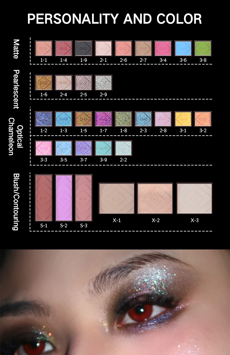 CHARMACY 33 Colors Chameleon Eyeshadow Palette High Pigment Waterproof Multichrome Shimmer Matte Contour Profesional Eye Makeup