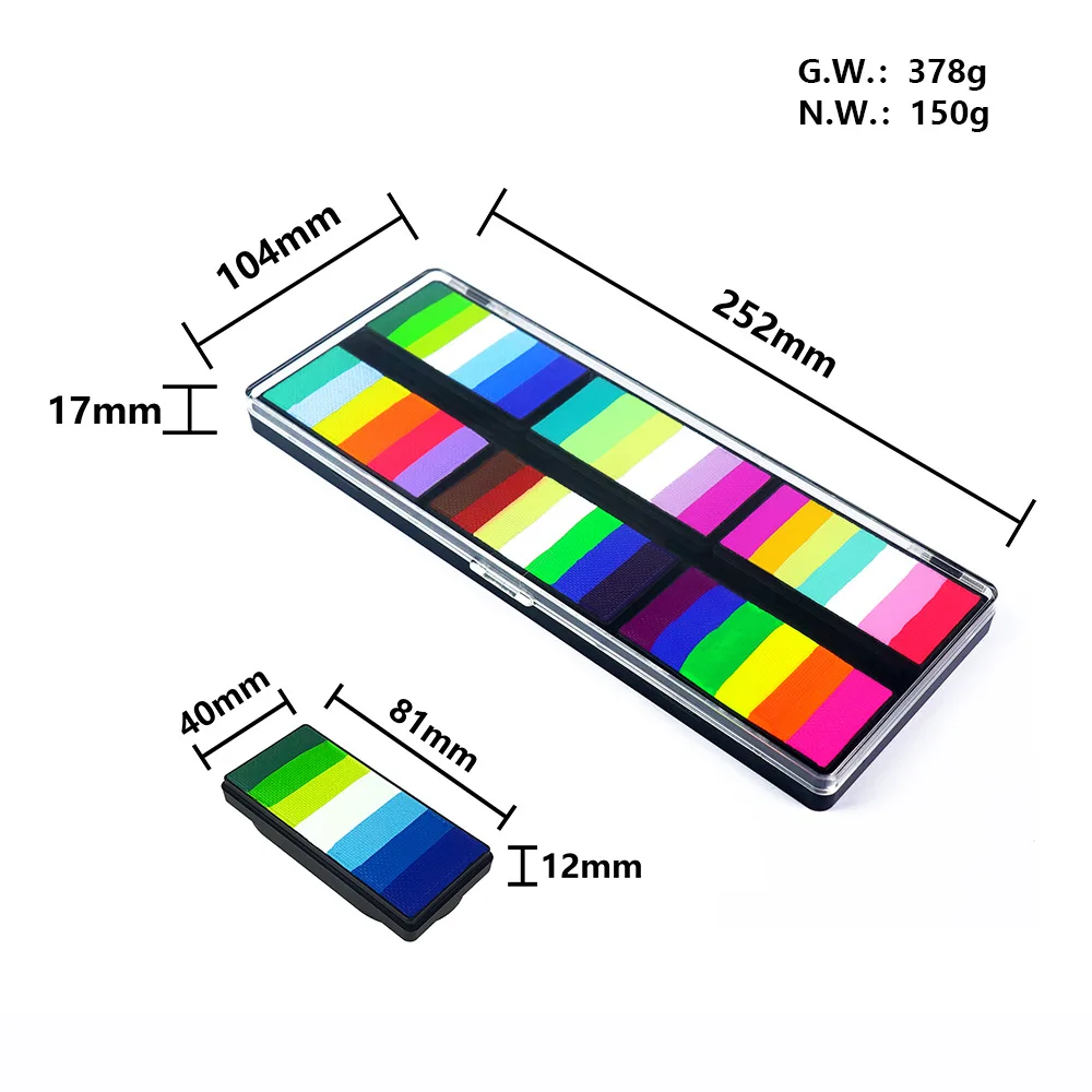 2 in 1 Professional Face Paint 12 Rainbow Kit Water Activated Eyeliner Body Art Pressing Face Painting Palette
