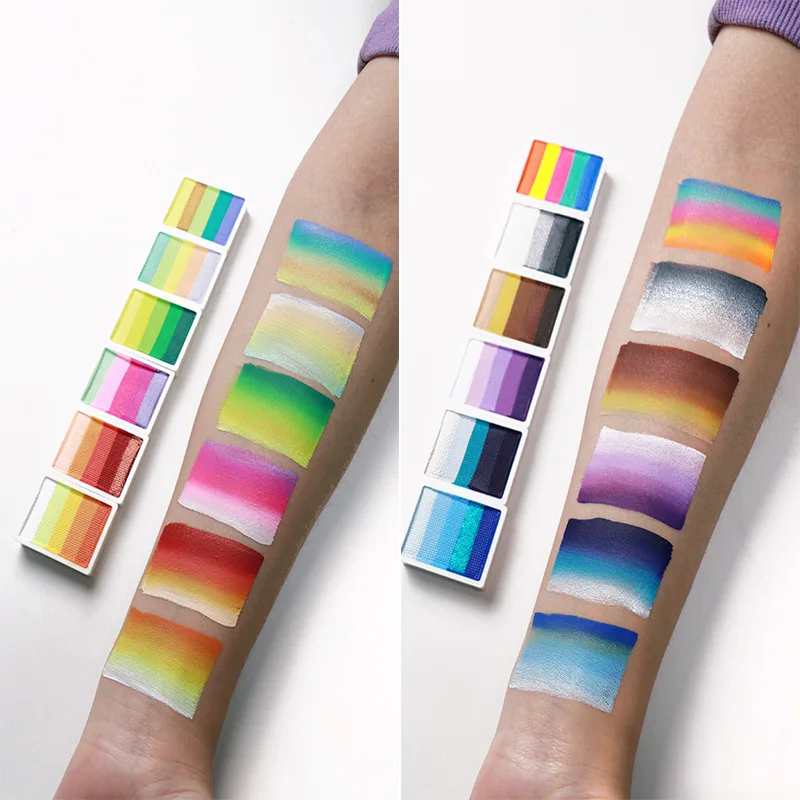 2 in 1 Professional Face Paint 12 Rainbow Kit Water Activated Eyeliner Body Art Pressing Face Painting Palette