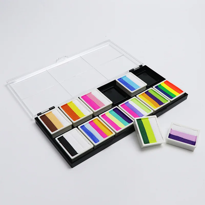 2 in 1 Professional Face Paint 12 Rainbow Kit Water Activated Eyeliner Body Art Pressing Face Painting Palette