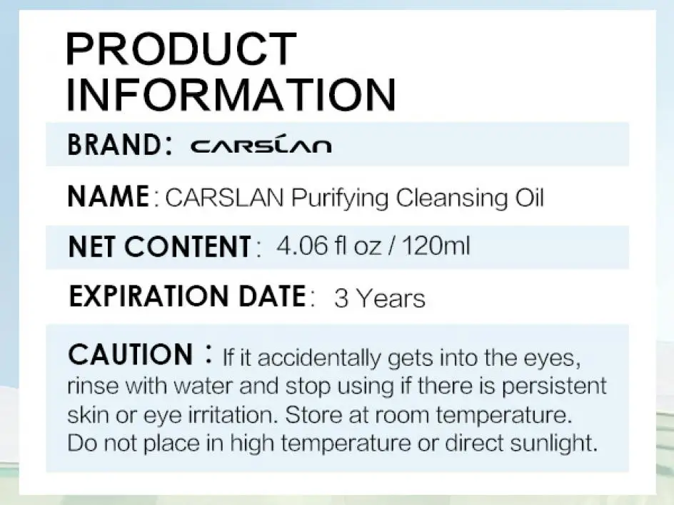 CARSLAN Purifying Cleansing Oil Face Makeup Remover Eyes Lips Fast Gentle Deeply Removing Makeup Oil Cleanser Skincare