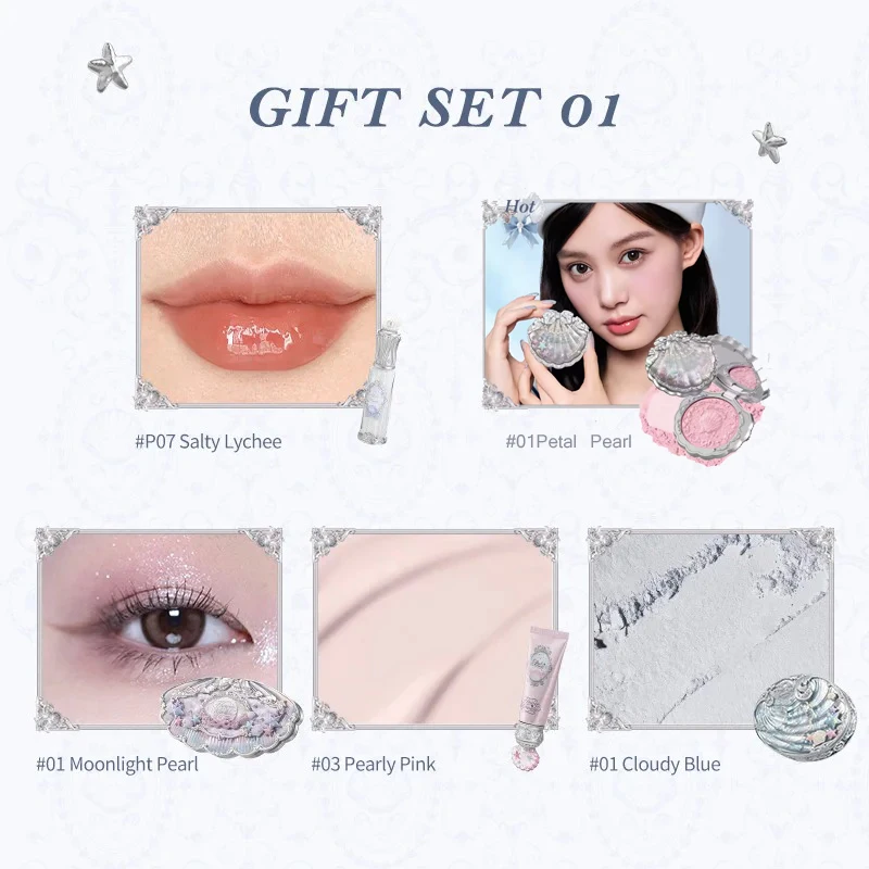 Flower Knows Shell Jewel Collection Professional Makeup Gift Set Eyeshadow Blush Lip Glaze Setting Powder Correcting Primer Kit