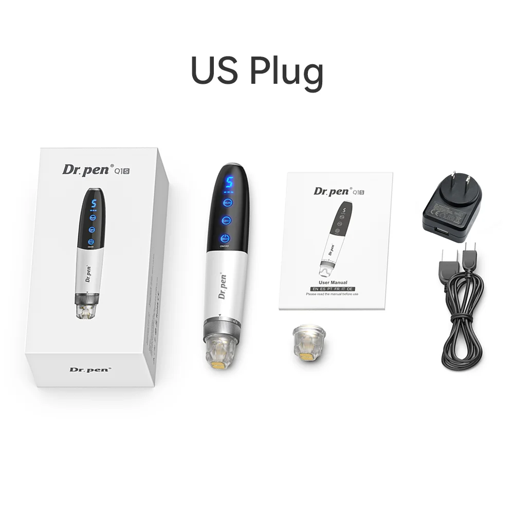 Dr.pen Q1S: Microneedle with EMS, Red/Blue LED, 700mAh Built-in Battery,2 Titanium Cartridge, Needle length 0.25 mm